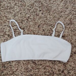 White Ribbed Swim Top
